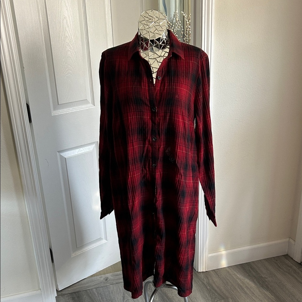 J. Jill Red and Black Plaid Midi Dress S